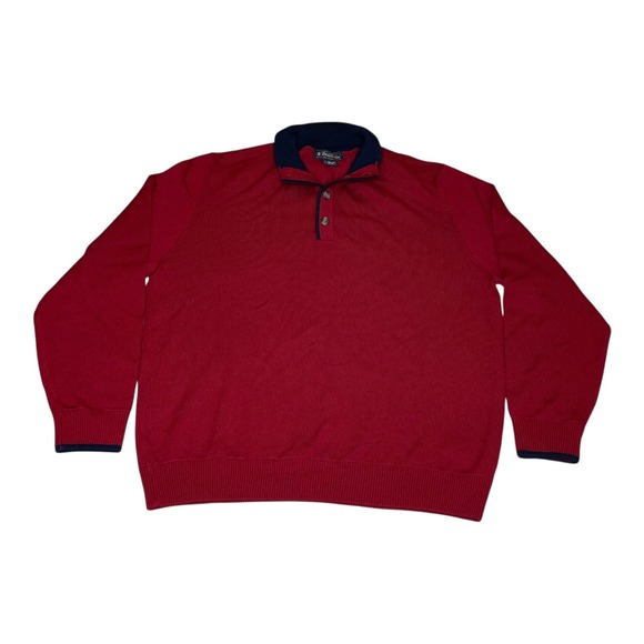 Vintage Hongkong Brooks Brothers Mens Red Italy‎ Merino Wool 1/4 Zip Sweater XL